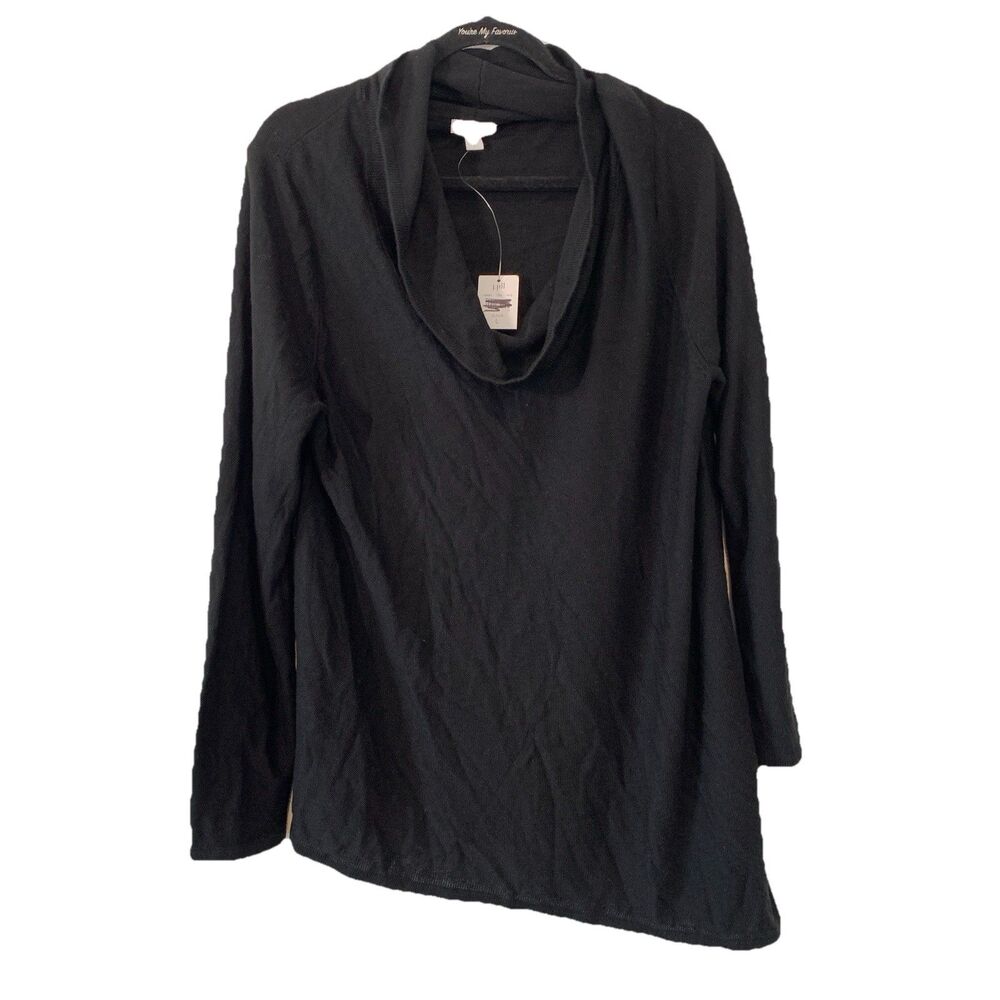 J. Jill Tunic Sweater Womens Large Black Viscose Wool Asymmetric Cowl Neck NEW
